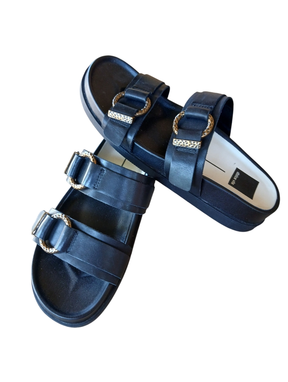 DOLCE VITA Black Double-Strap Slide Sandals with Gold Buckles EUC! - Picture 5 of 10